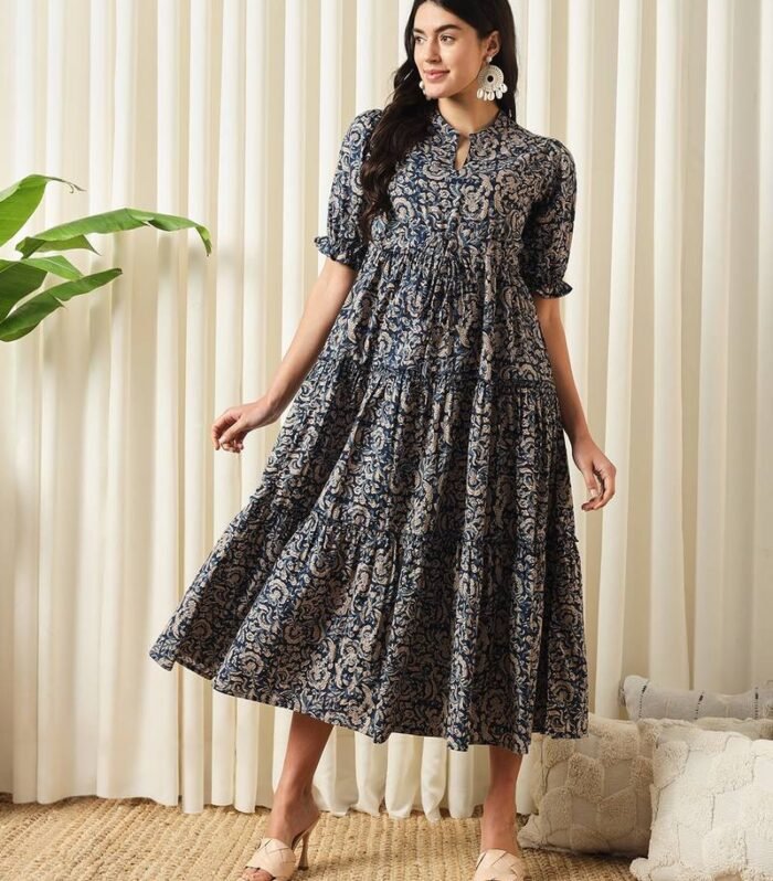 Blue A Line Pure Cotton Dress